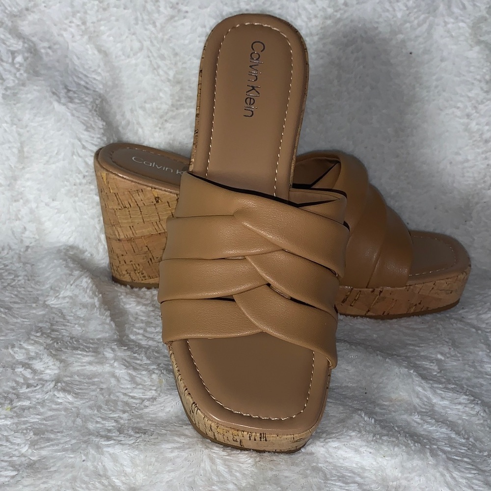 NWOT Calvin Klein Women's Beige Wedge Sandals